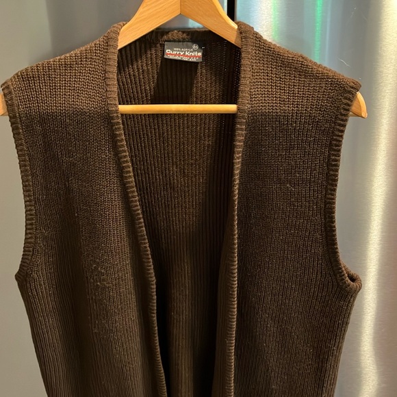 BROWN sweater vest grunge open front long knit front pockets grandpa grunge 90s - Picture 11 of 11